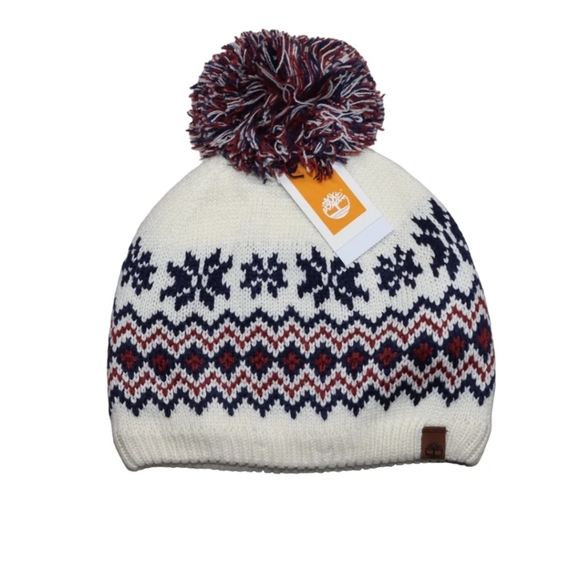 NWT Women's Timberland Knit Fair Isle Pom Pom Fleece Beanie - Picture 2 of 10